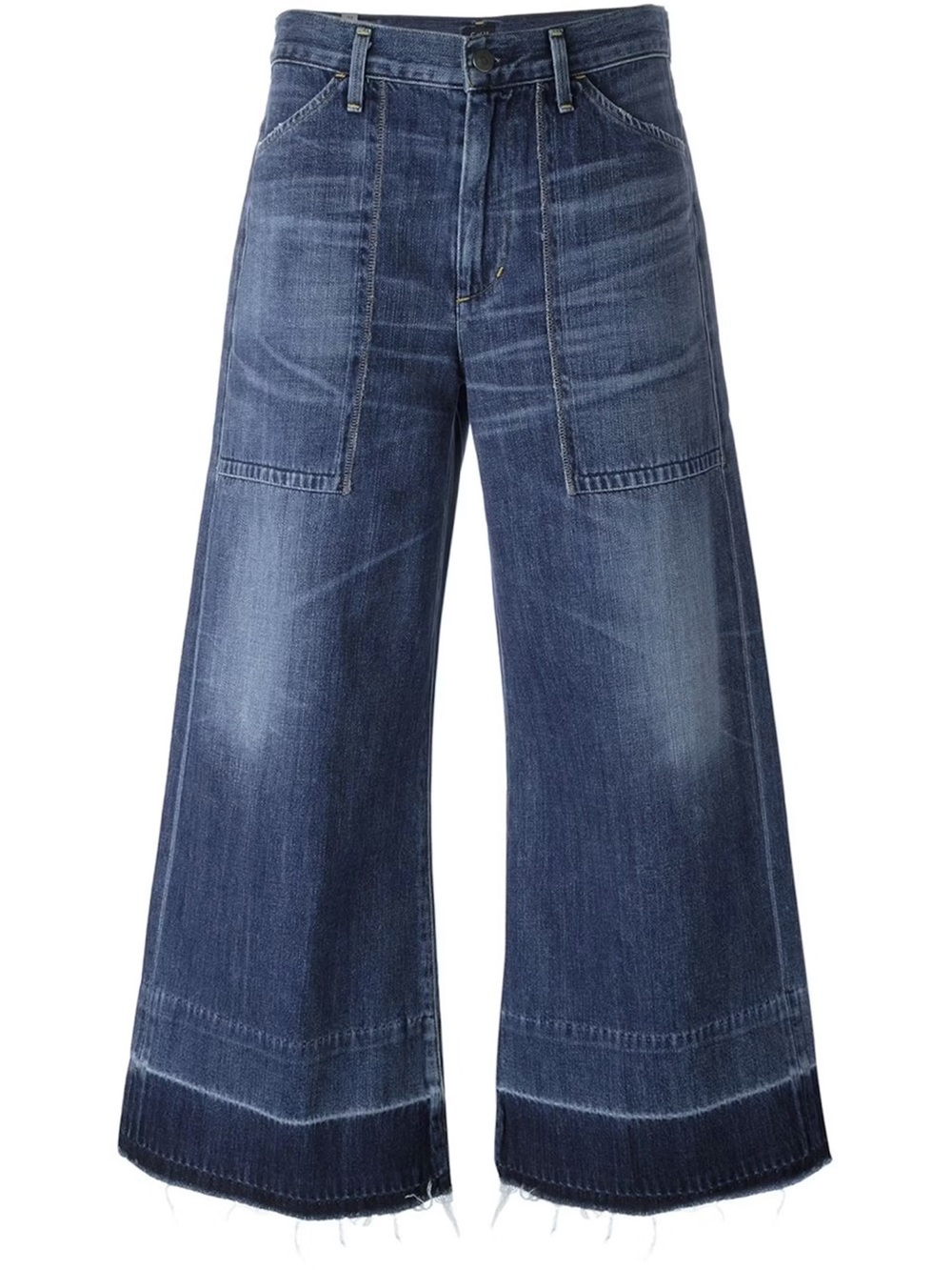 Citizens Of Humanity Distressed Wide-Leg Cropped Jeans in Dark Blue